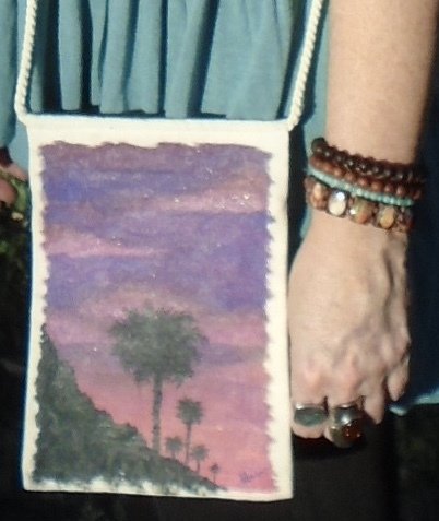 Hand-painted "Sunset Palms" Natural Color 9" x 6" Crossbody Bag