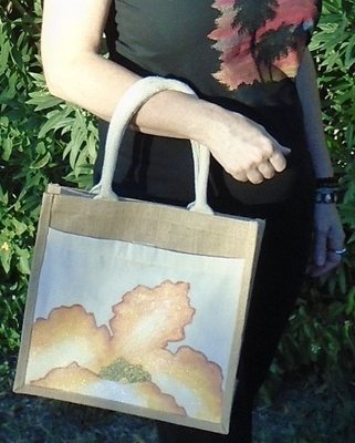 Hand-painted "Tiger Lily" 12"x12"x6" Natural Tote