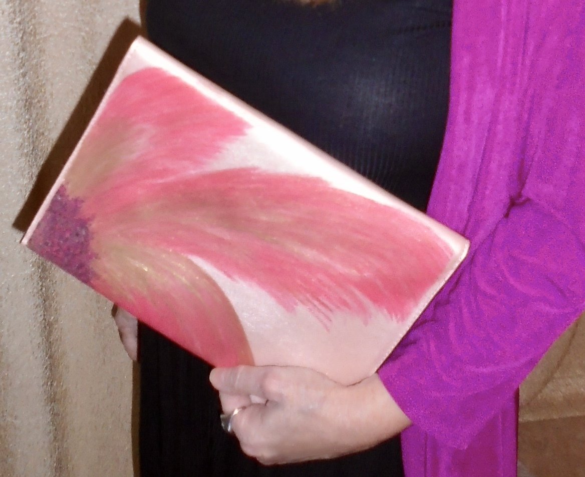 Hand-painted "Abstract Flower" Pink Metallic Envelope Clutch 11"x8"x.5"