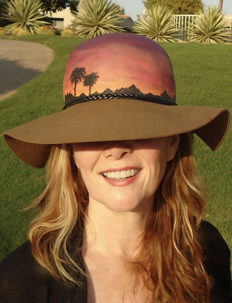 Hand-painted "Sunset Palms", Mocha 3" Floppy Brim Hat