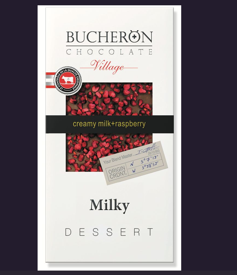 Boucheron dark chocolate with cranberries, strawberries and pistachios 100g