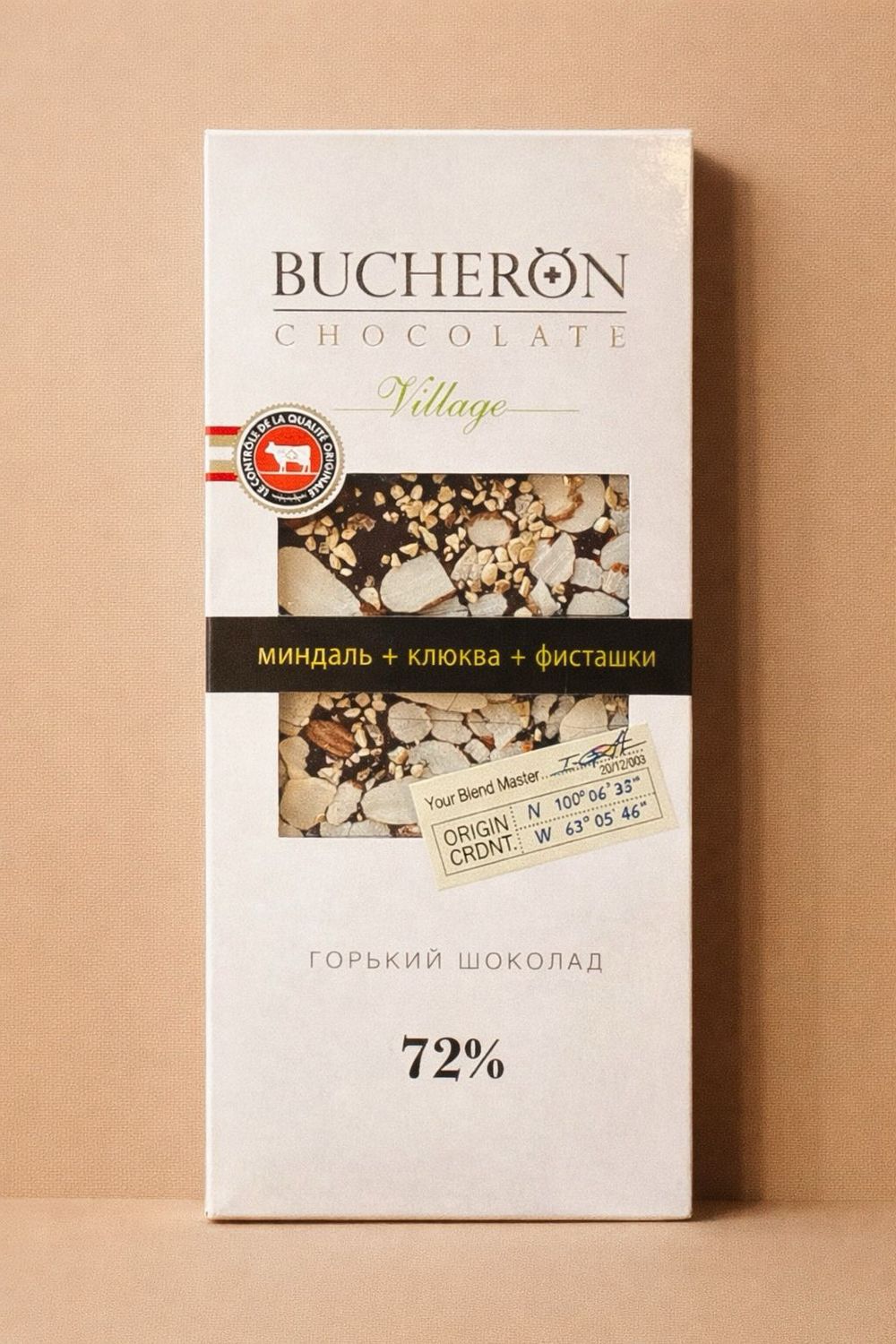 BUCHERON VILLAGE 72% dark with almonds pistachios cranberries 100g