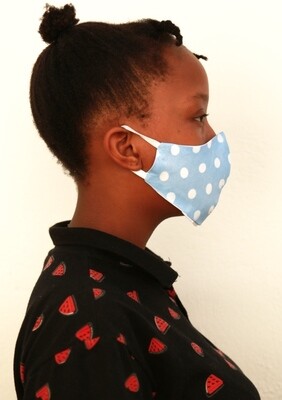 FACE MASK - KIDS 7-12, LIGHT BLUE POLKA DOTS