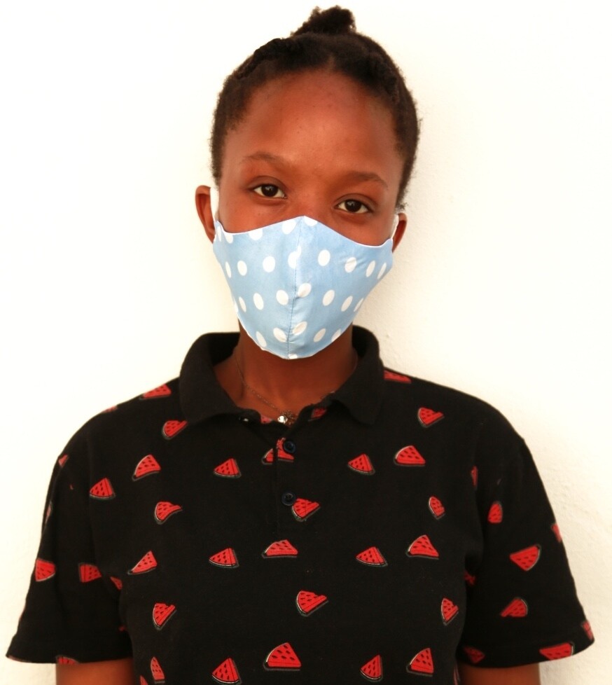 FACE MASK - KIDS 7-12, LIGHT BLUE POLKA DOTS