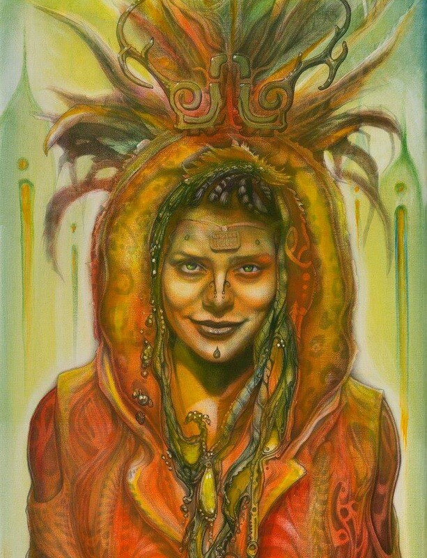 "GODDESS OF WATER" - RANGING SIZES PRINT ON ARCHIVAL PAPER, HANGING CANVAS OR METAL  (Original- Oil painting on canvas with 18K gold and silver leaf) by David Art Lawell