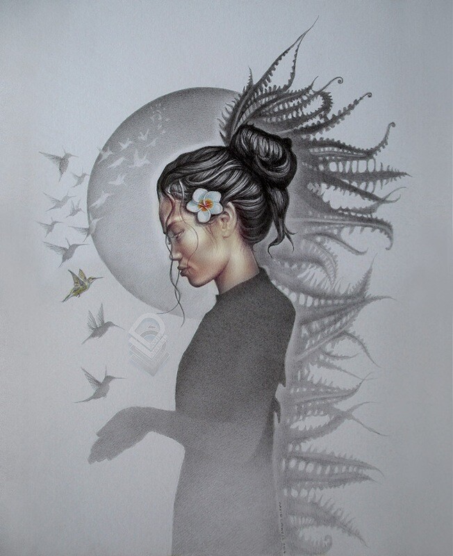"ONE WITH NATURE" -  RANGING SIZES PRINT ON ARCHIVAL PAPER, HANGING CANVAS OR METAL (Original- Graphite and toned pencil on paper) by David Art Lawell