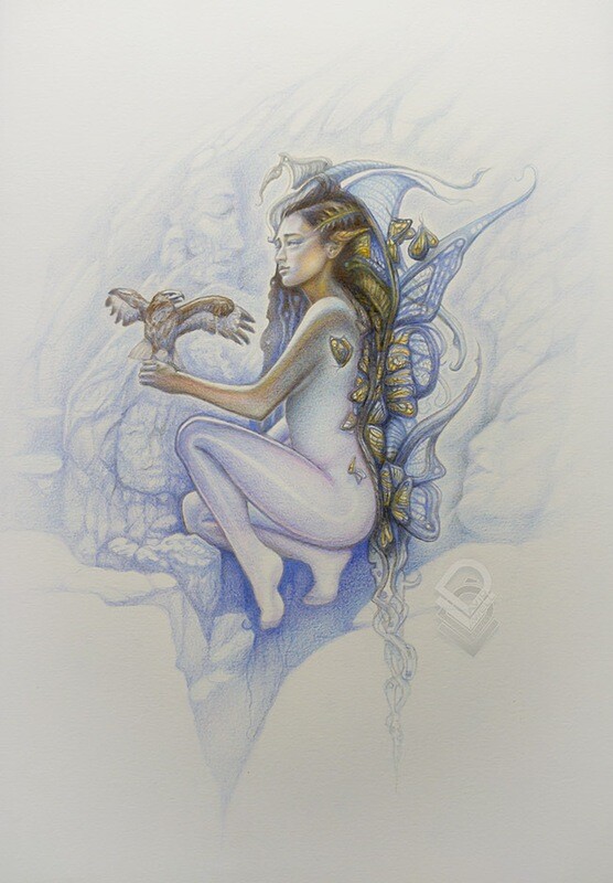 "LEILANI THE BUTTERFLY FAIRY"- RANGING SIZES PRINT ON ARCHIVAL PAPER, HANGING CANVAS OR METAL (Original- Colored pencils on archival paper) by David Art Lawell