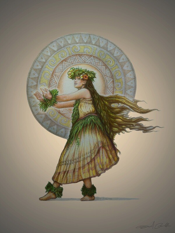 "MEA HULA " -  RANGING SIZES PRINT ON ARCHIVAL PAPER, HANGING CANVAS OR METAL ( by David Art Lawell ) ORIGINAL - graphite and toned pencil available on archival paper.