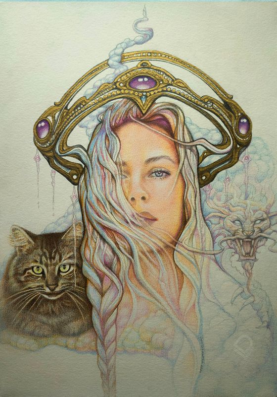 "ANGELS STILL WALK THE EARTH"- RANGING SIZES- PRINT ON ARCHIVAL PAPER, HANGING CANVAS OR METAL (Original- Colored pencils on archival paper with 18K gold leaf) by David Art Lawell