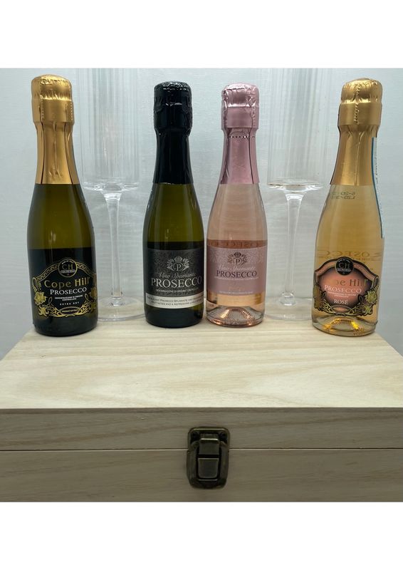 Four Mixed Prosecco with Two Beautiful Glasses Deluxe Box