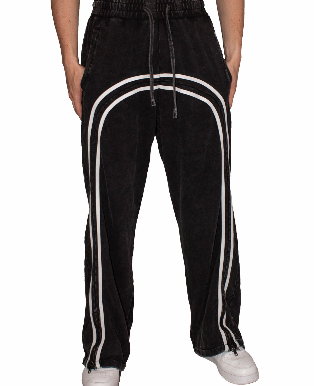Washed Stripe Zip Up Sweatpants