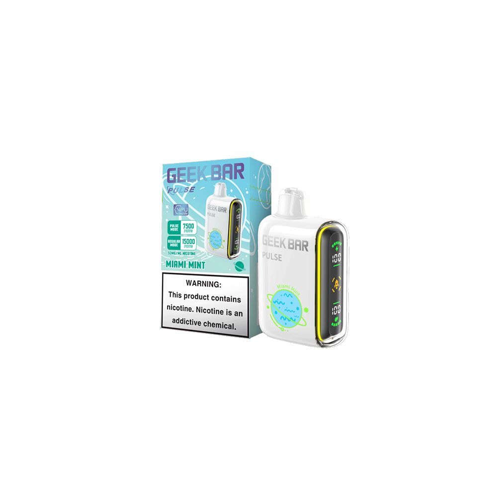 geek bar pulse miami mint nicotine content 15000 PUFFS active Color:Onyx White Peach Raspberry Geek