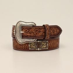 Floral Tabs Rectangle Cross Concho Tan