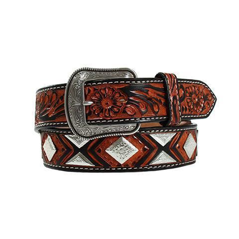 Men&#39;s Belt 1 1/2&#39;&#39; Floral Tooled Conchos Brown