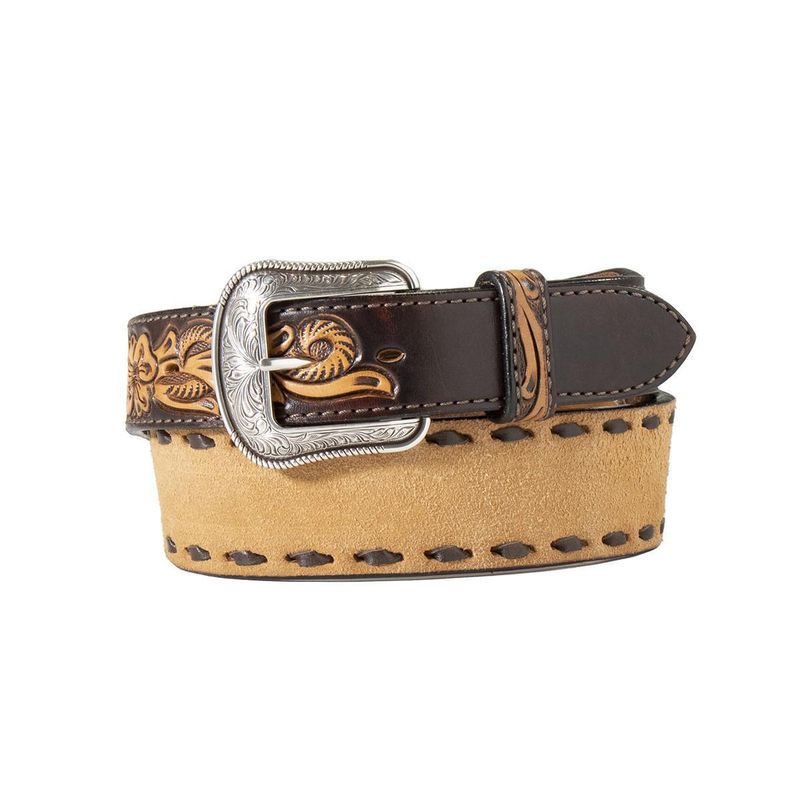 Mens Belt 1 7/8&quot; - 1 1/2&quot; Roughout Twisted Buck Lacing Tan