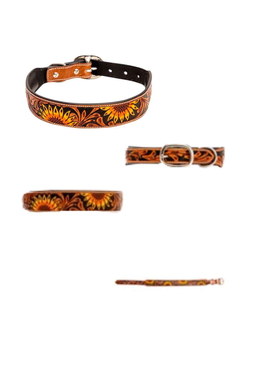 Hand-Tooled Leather Dog Collar, Size: Small, Color/Print: Sunflower