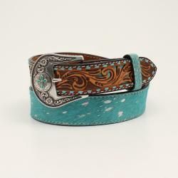 Buck Stitch Tooled Tabs Calf Hair Turquoise