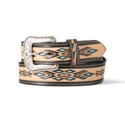 Hand Painted Mens Belt Turquoise Accents