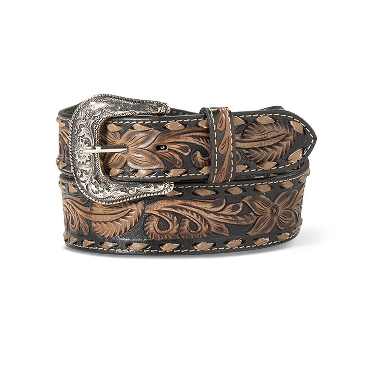 Hand Tooled Floral BK/BR, Size: 34&quot;, Style/Design: Buck Stitching