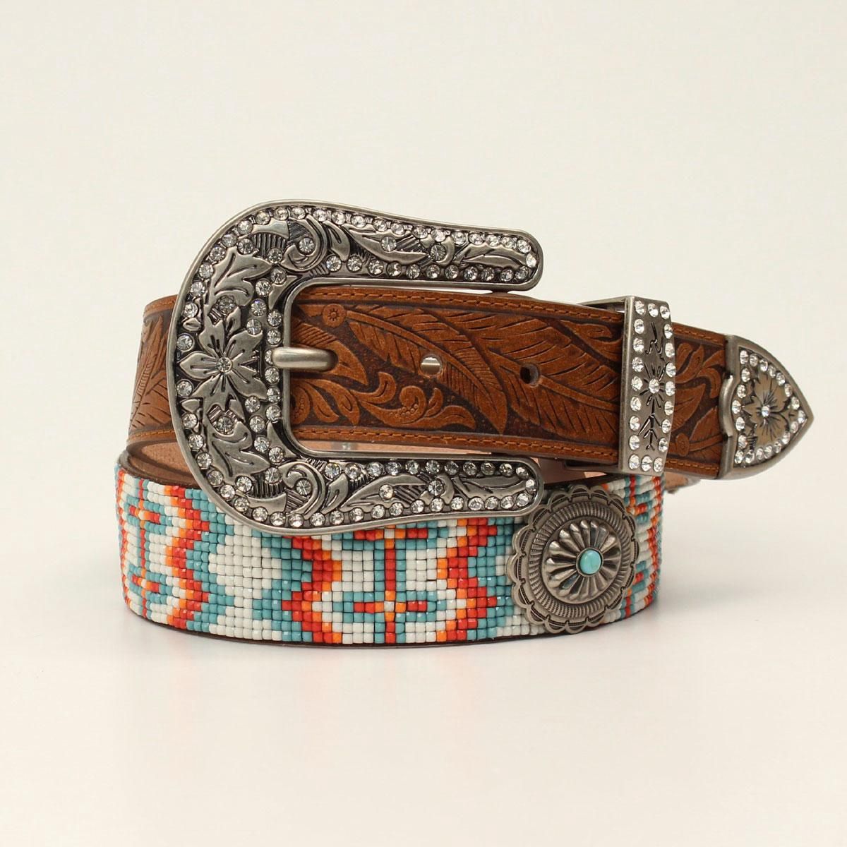 Tooled Tabs Beaded Overlay Round Conchos Multicolored