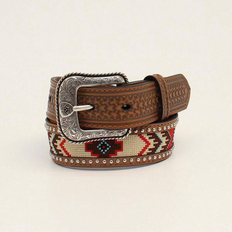 Embroidered Inlay Tan, Red, Cream, Blue