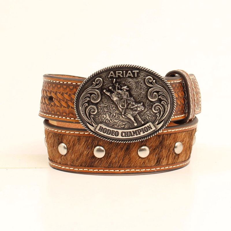 Calf Hair Western Belt Rodeo Buckle