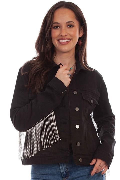 Black Denim Jacket w Rhinestones by Scully, Size: X-Small