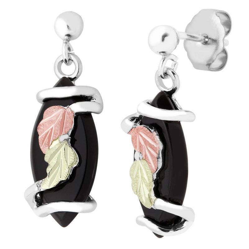 Black Hills Gold and Silver Onyx Earrings