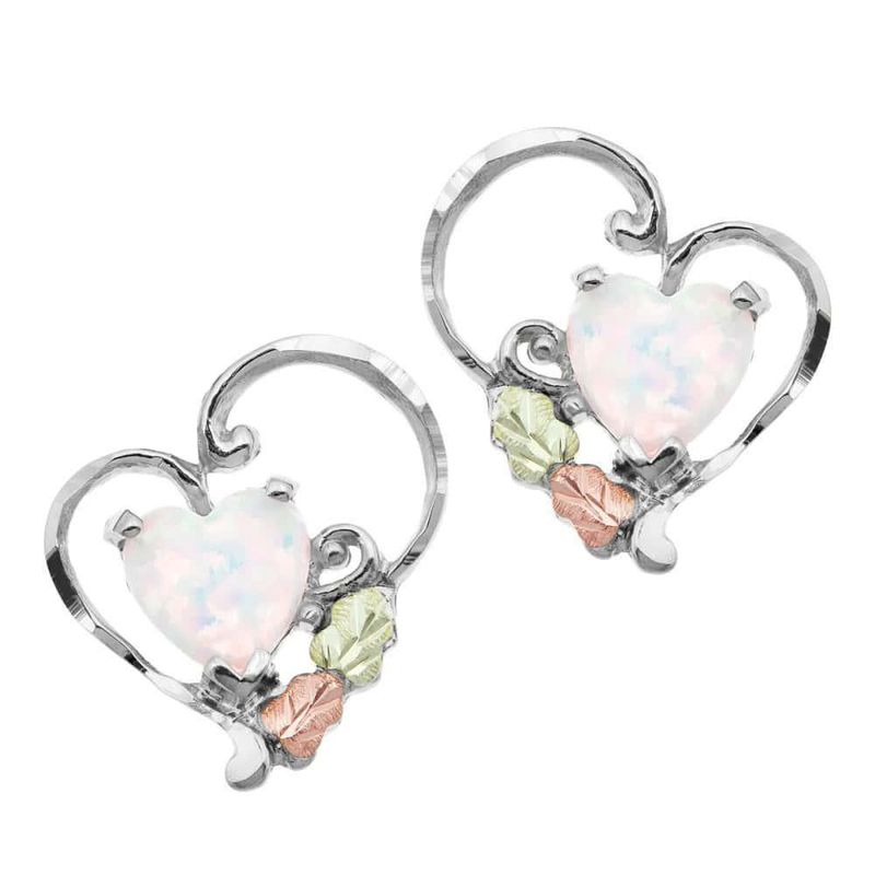 Silver Freeform Heart Earrings with Opal Heart
