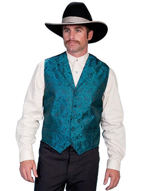 Classic paisley vest with notched lapels, Size: 4X, Color: Teal