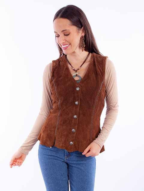 Ladies button up Suede vest, Size: X-Small, Color: Cafe Brown