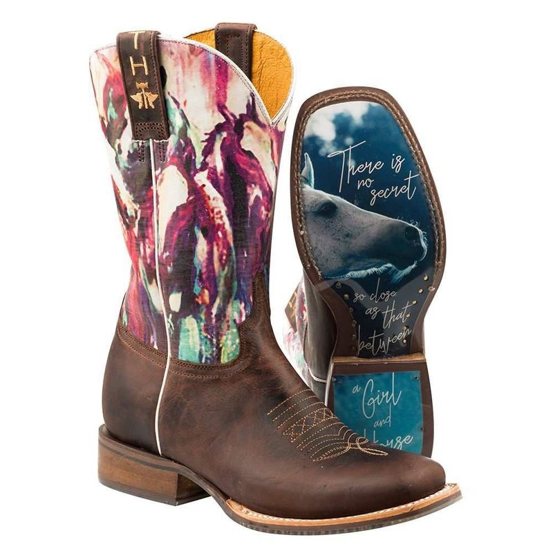 Ladies Square Toe  Highbrow Horses Brown Boot