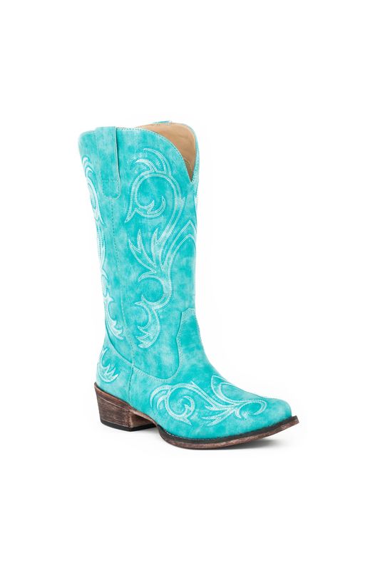 Turquoise Faux leather Embroidery Boots