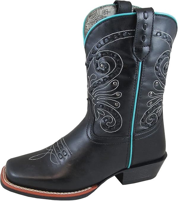 Shelby Black With Turquoise Trim Square Toe Boots