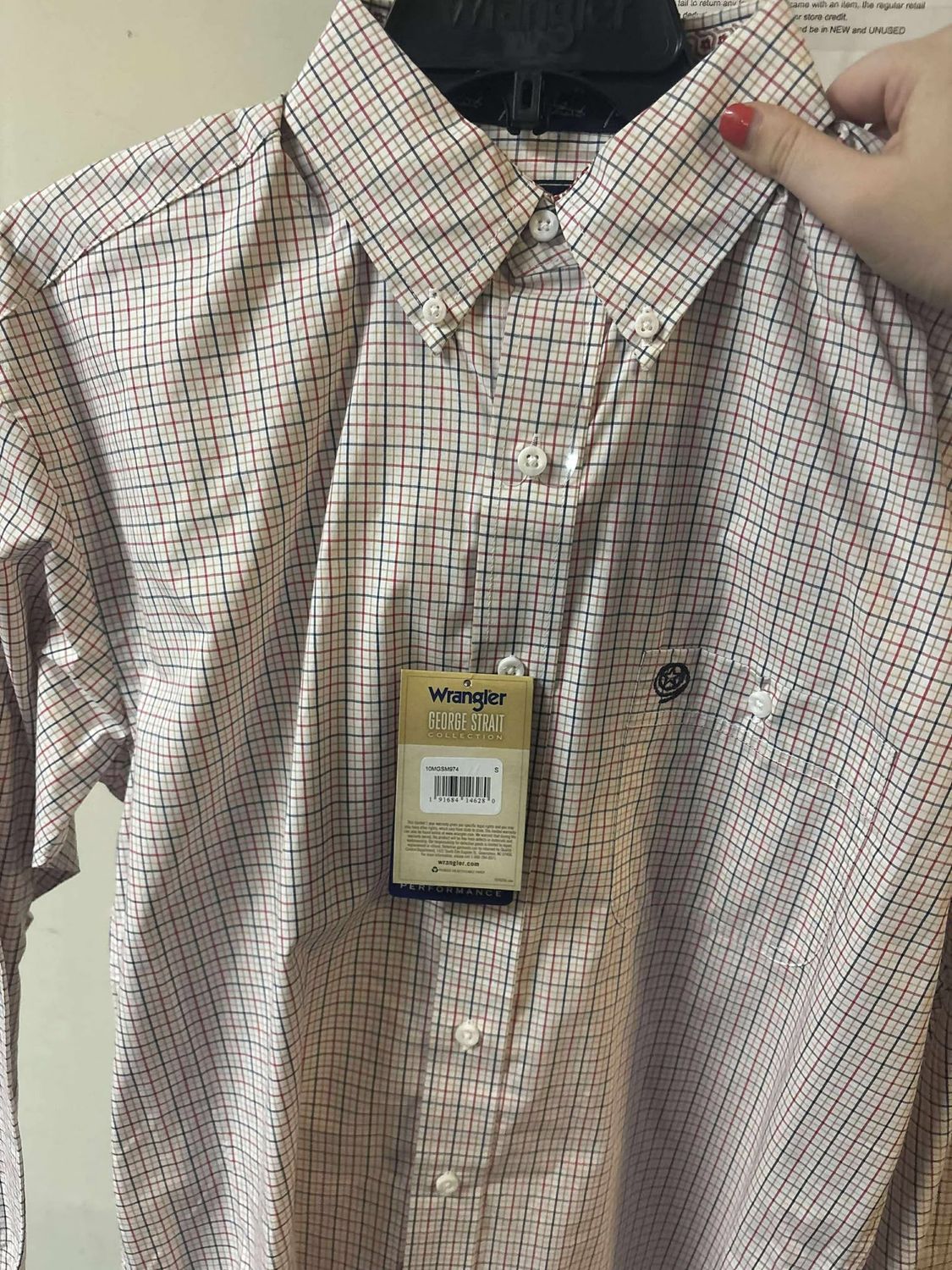 George Strait Plaid Button Down Prints, Color: Red &amp; Blue Plaid, Size: Small