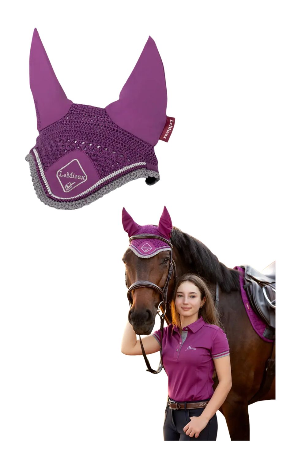 3 Way Stretch Ear Bonnet, Color: Plum/Grey, Size: X-Large