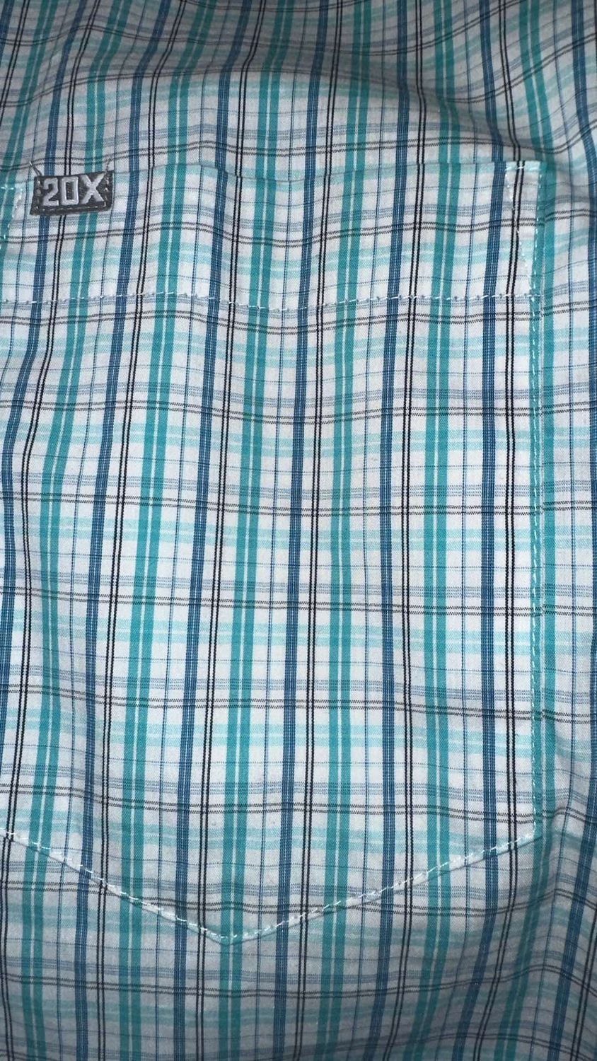 20X Competition Advanced Comfort Button Up, Color: Teal/White/Black/Blue, Size: Medium