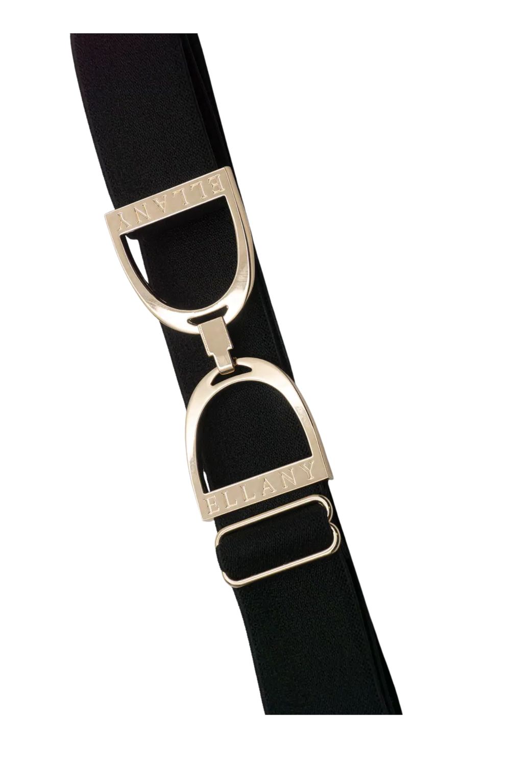 English Stirrup Equestrian Elastic Belt, Belt Color: Black, Buckle Color: Gold, Style/Design: English Stirrups