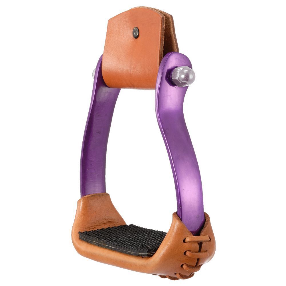 Polished Aluminum Barrel Stirrups in Colors, Color: Purple
