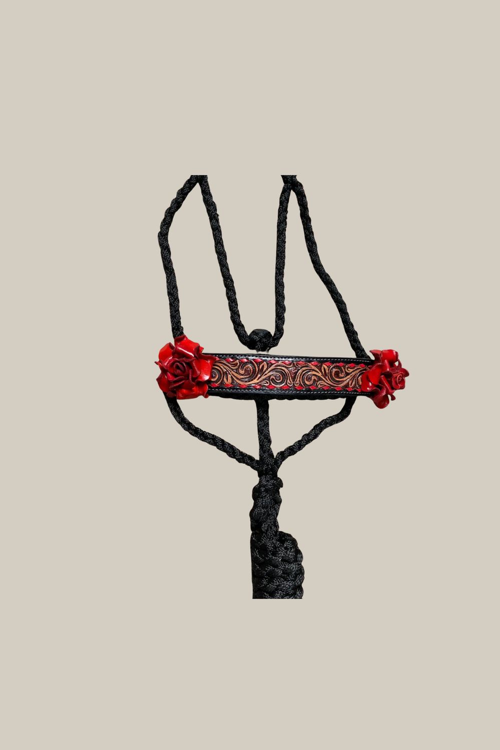 Mule Tape Halter Leather Noseband &amp; Large Roses, Color: Black