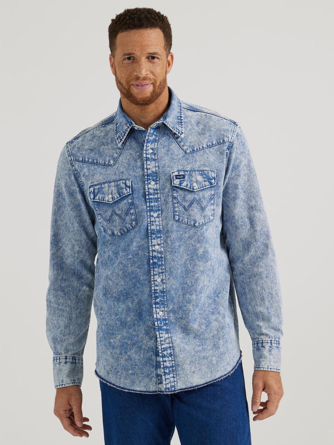 Men&#39;s Vintage Inspired Western Snap Work shirt, Color: Blue, Size: Small
