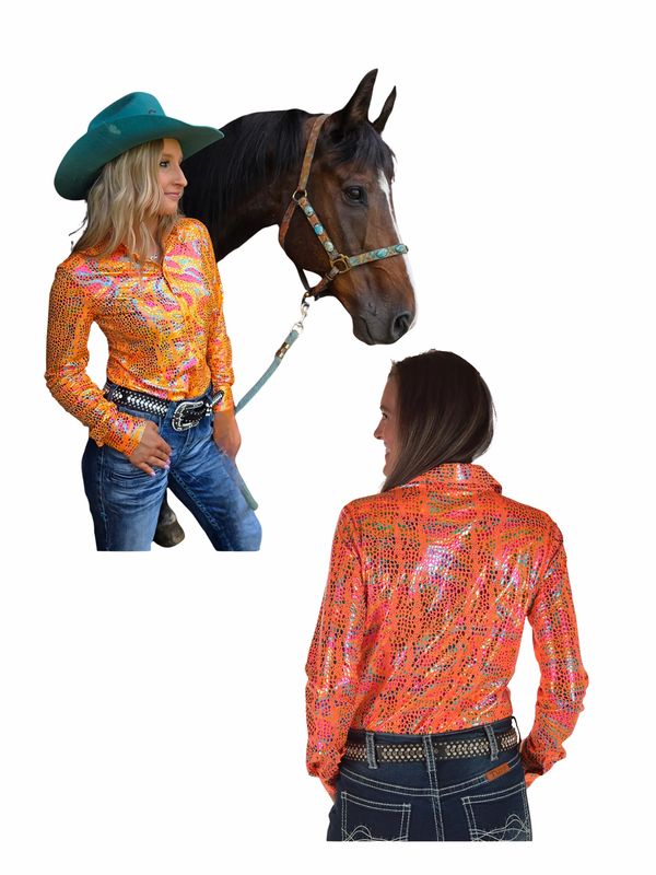 Pullover Button Up with Iridescent Print Lightweight