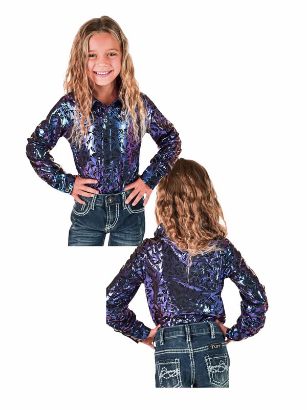 Girls Stretch Lightweight Pullover Button Up