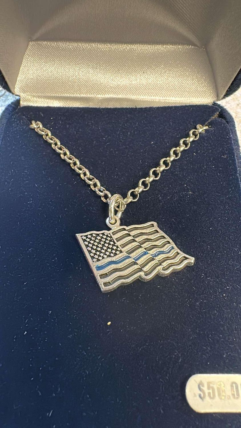 American Flag Thin Line Necklace, Ribbon/Strip Awareness: Law Enforcement-Blue