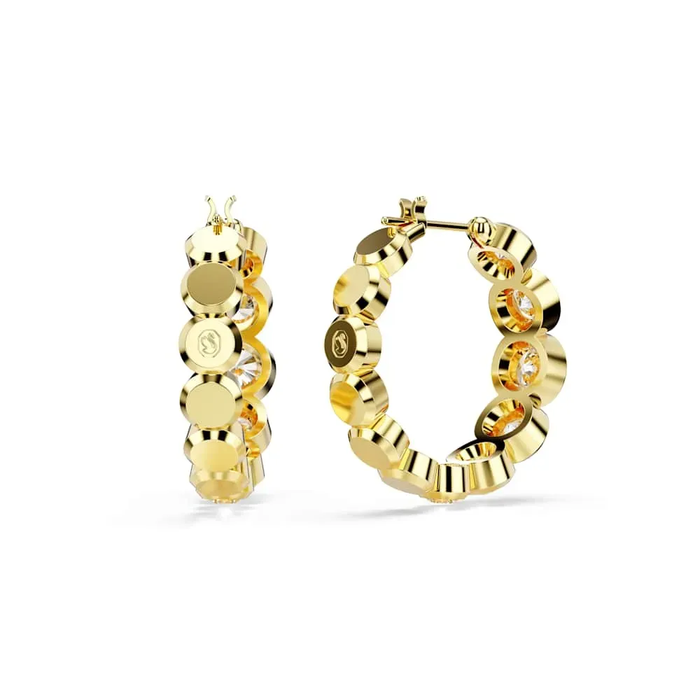 Pendientes de aro Imber, Talla redonda, Blancos, Baño tono oro