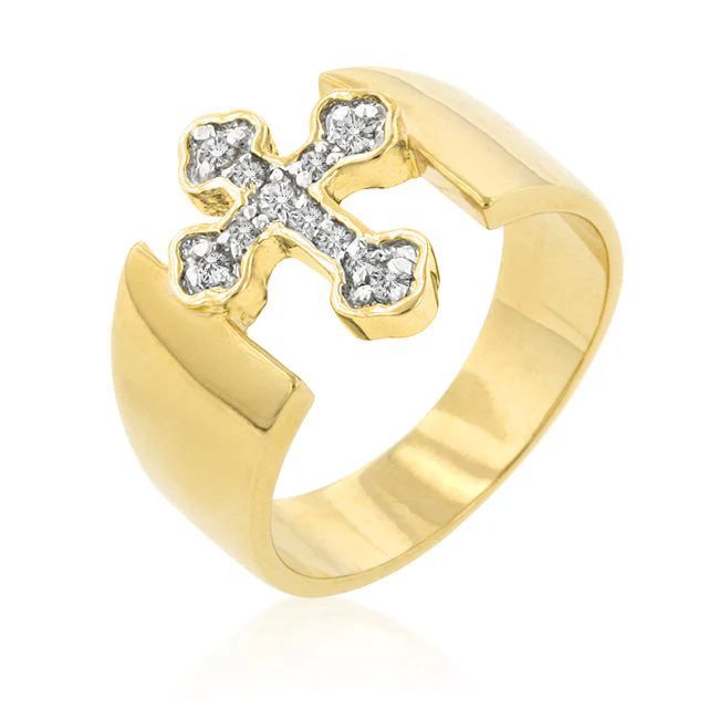 Two-tone Finish Cross Ring, Size: 7