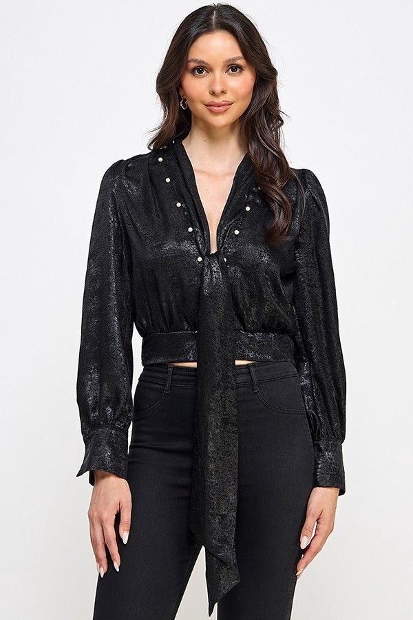 Plunge Neck Top, Colour: Black, Size: Small