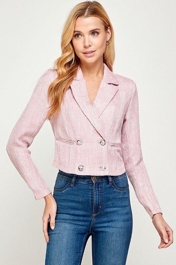 Long Sleeve Blazer, Colour: Blush, Size: Small