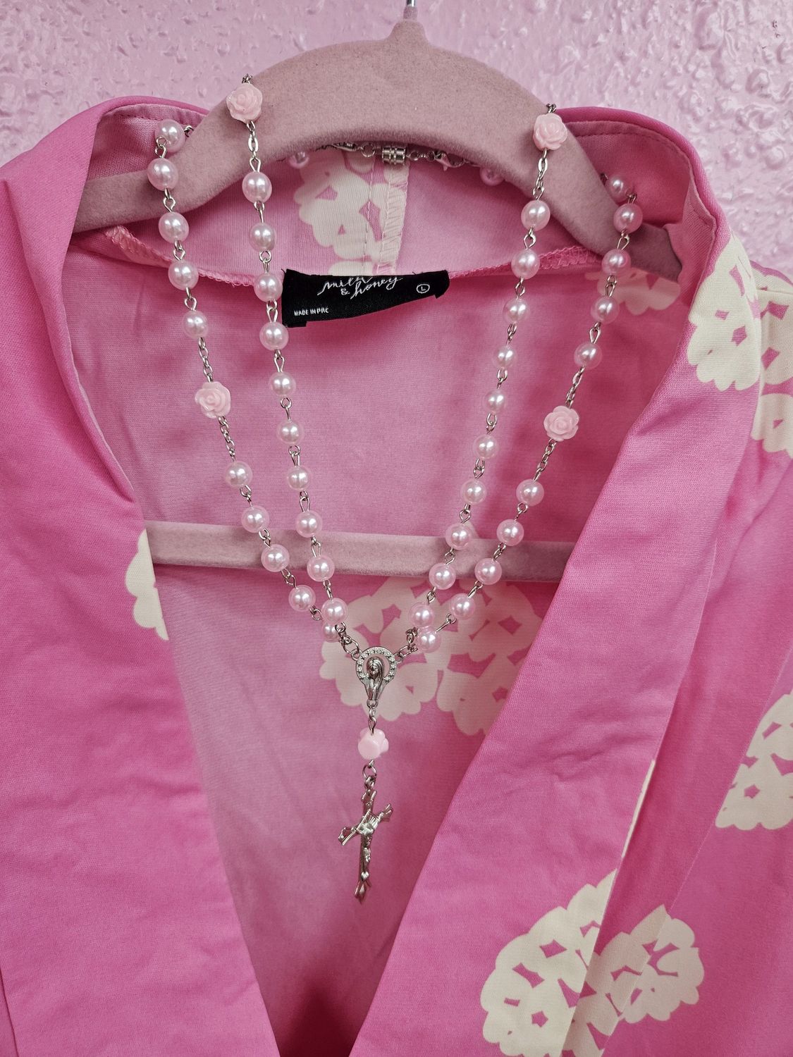 Rosary Necklace Pink