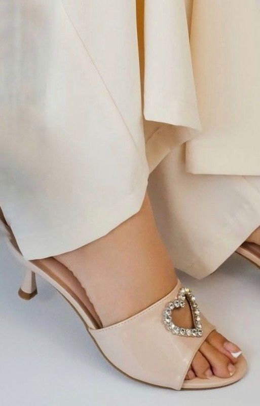 Kitten Heel Sandal with Rhinestone Heart